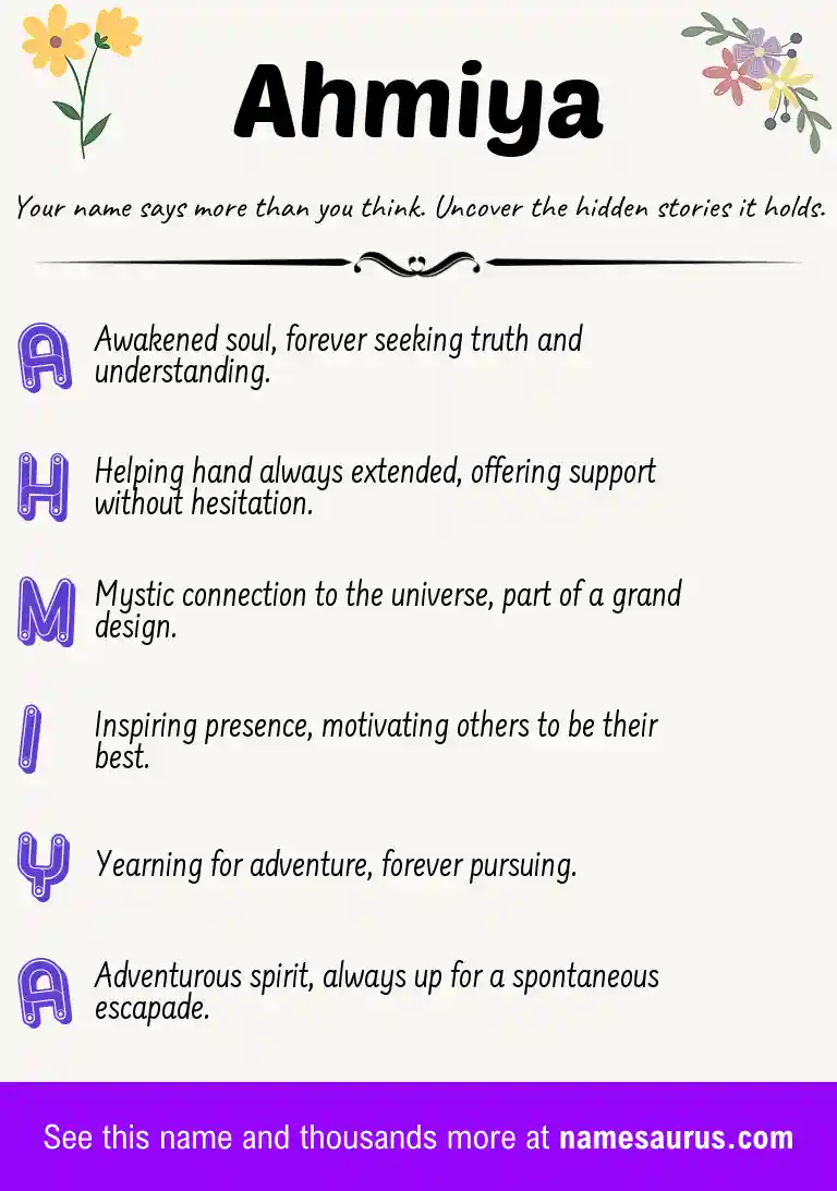 Acrostic poem about Ahmiya.