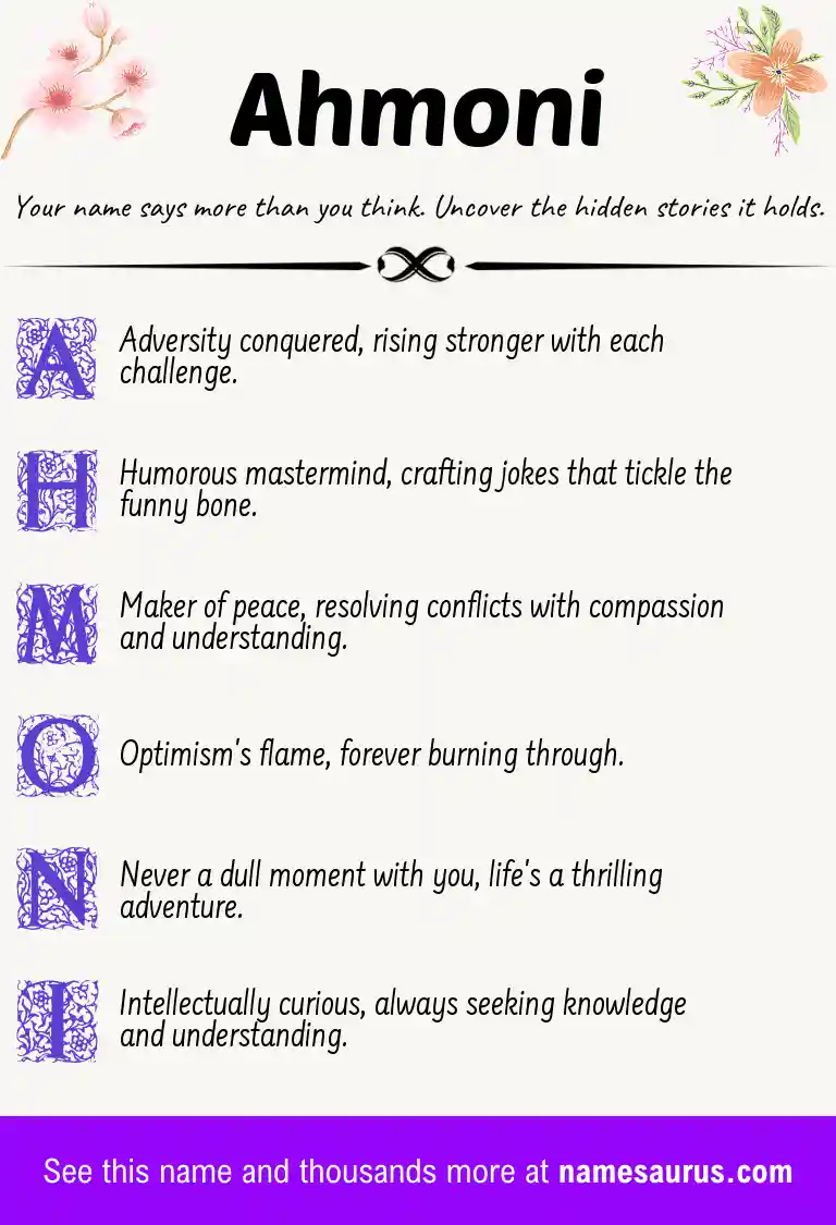 Acrostic poem about Ahmoni.