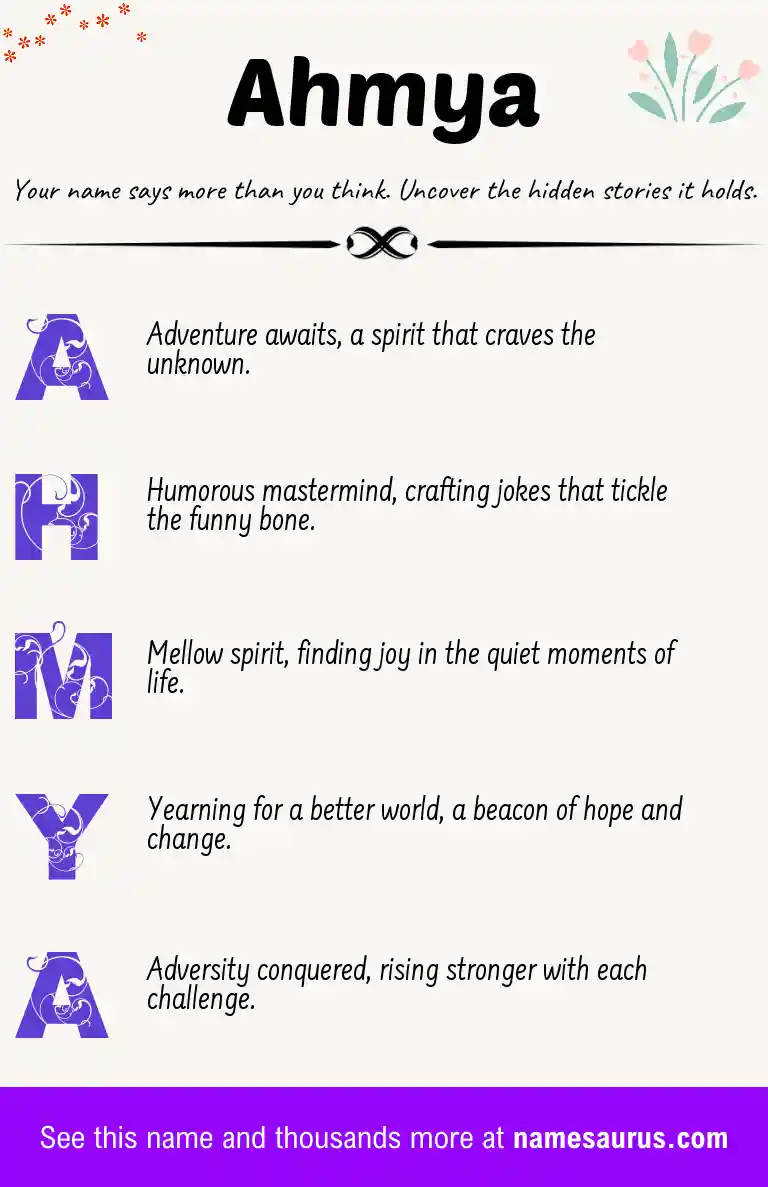 Acrostic poem about Ahmya.