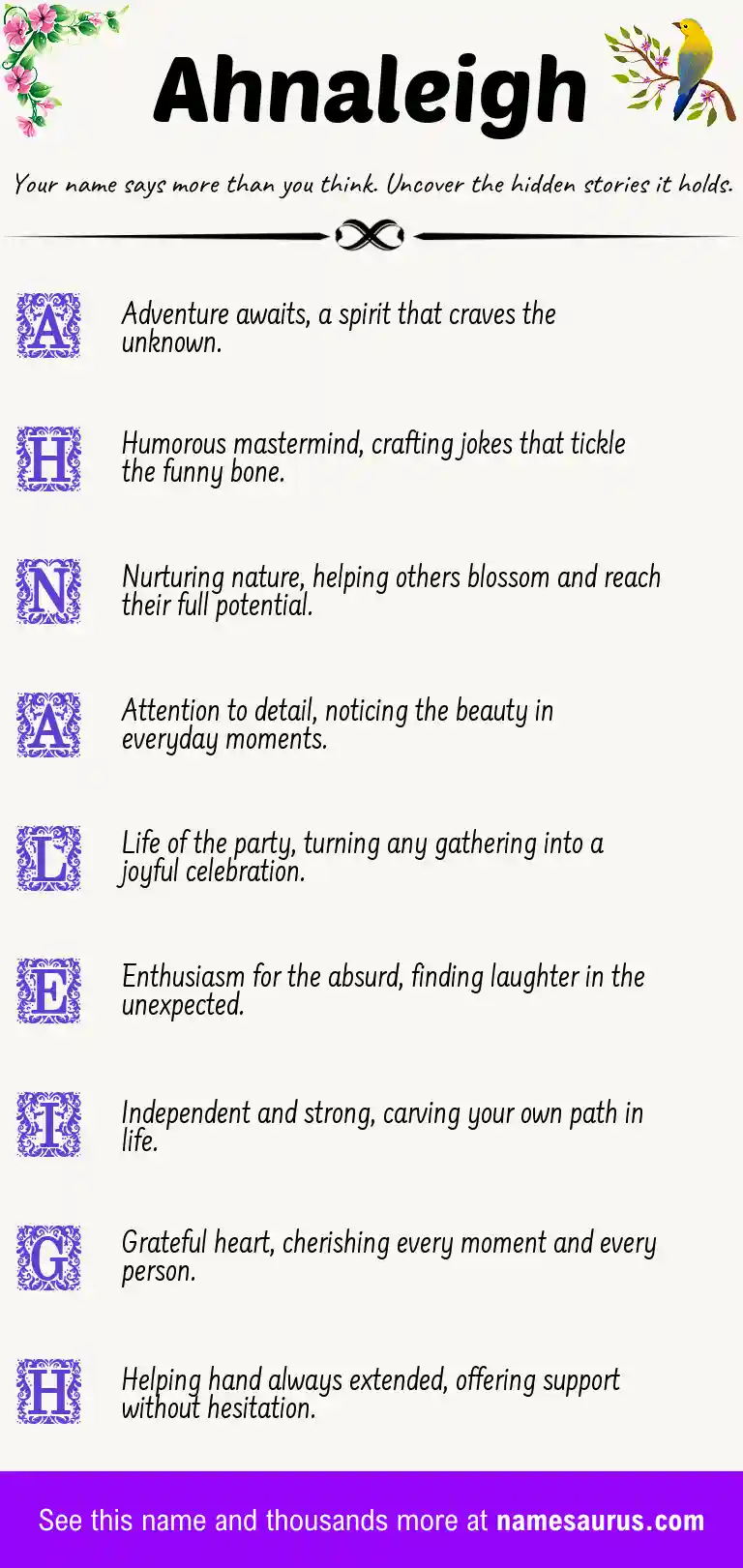 Acrostic poem about Ahnaleigh.