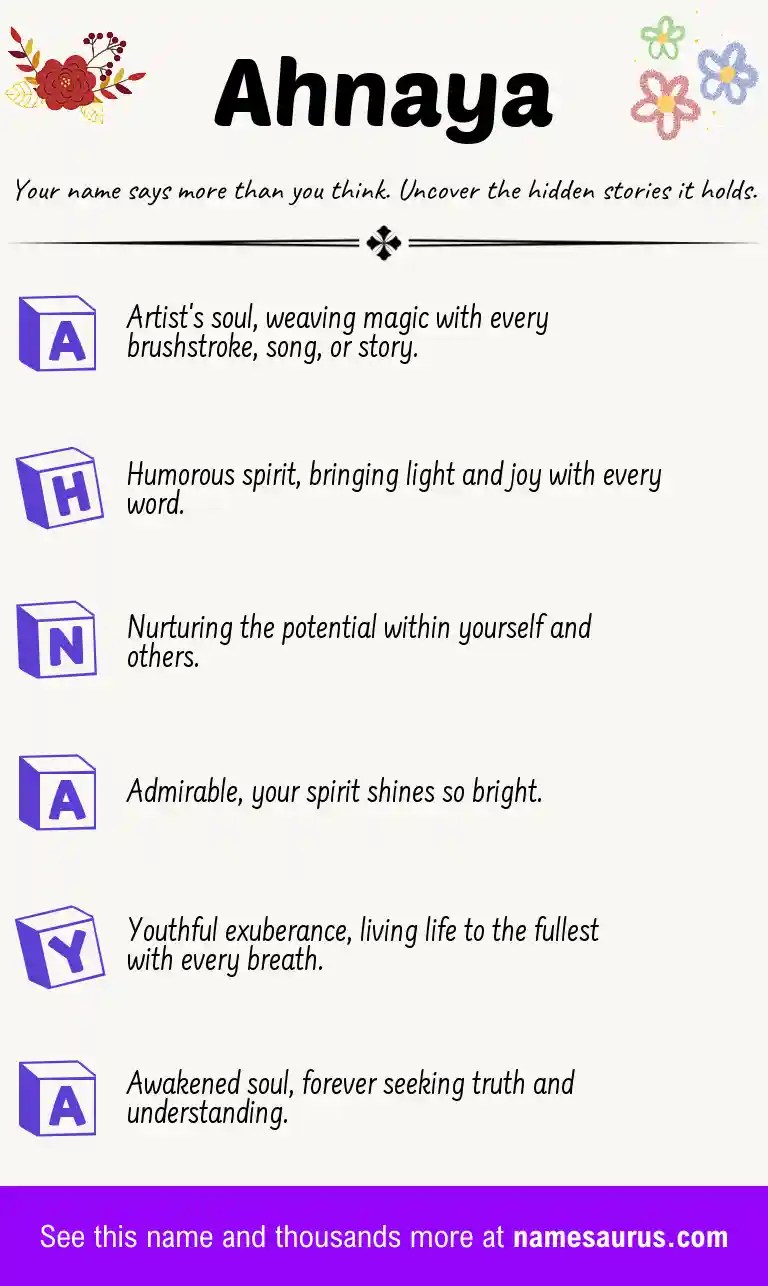 Acrostic poem about Ahnaya.