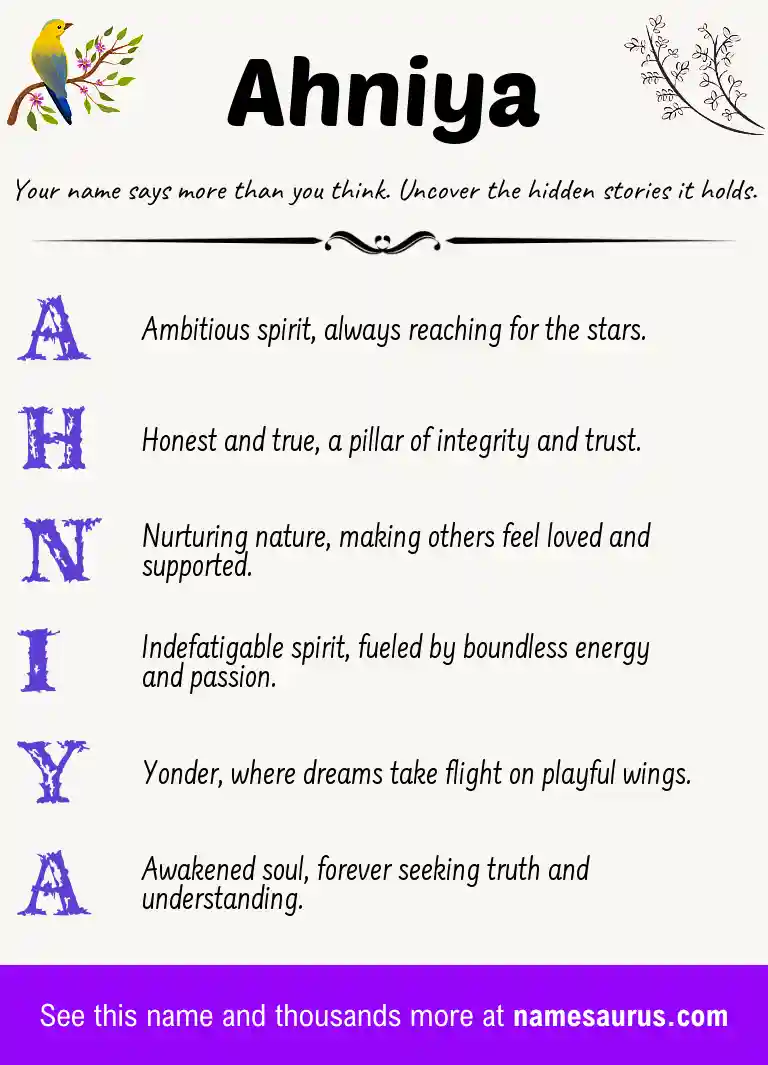 Acrostic poem about Ahniya.