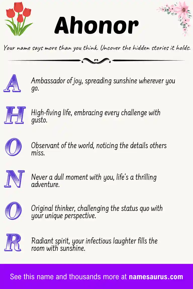 Acrostic poem about Ahonor.