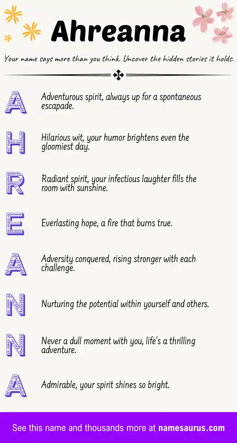 Acrostic poem about Ahreanna.