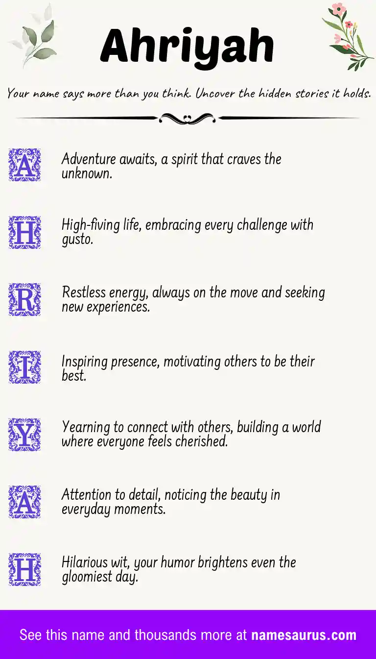 Acrostic poem about Ahriyah.