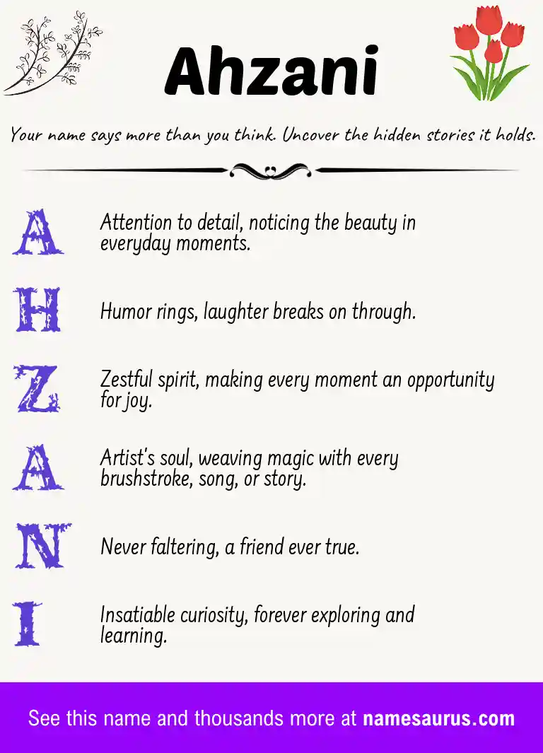 Acrostic poem about Ahzani.
