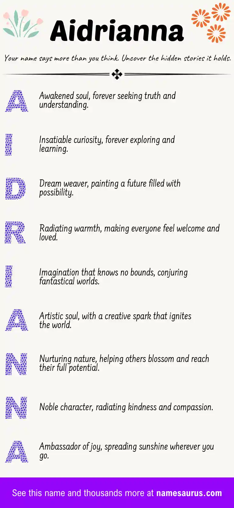 Acrostic poem about Aidrianna.