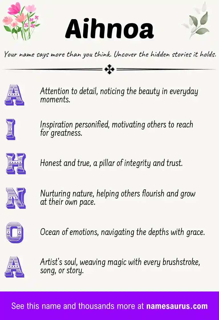 Acrostic poem about Aihnoa.