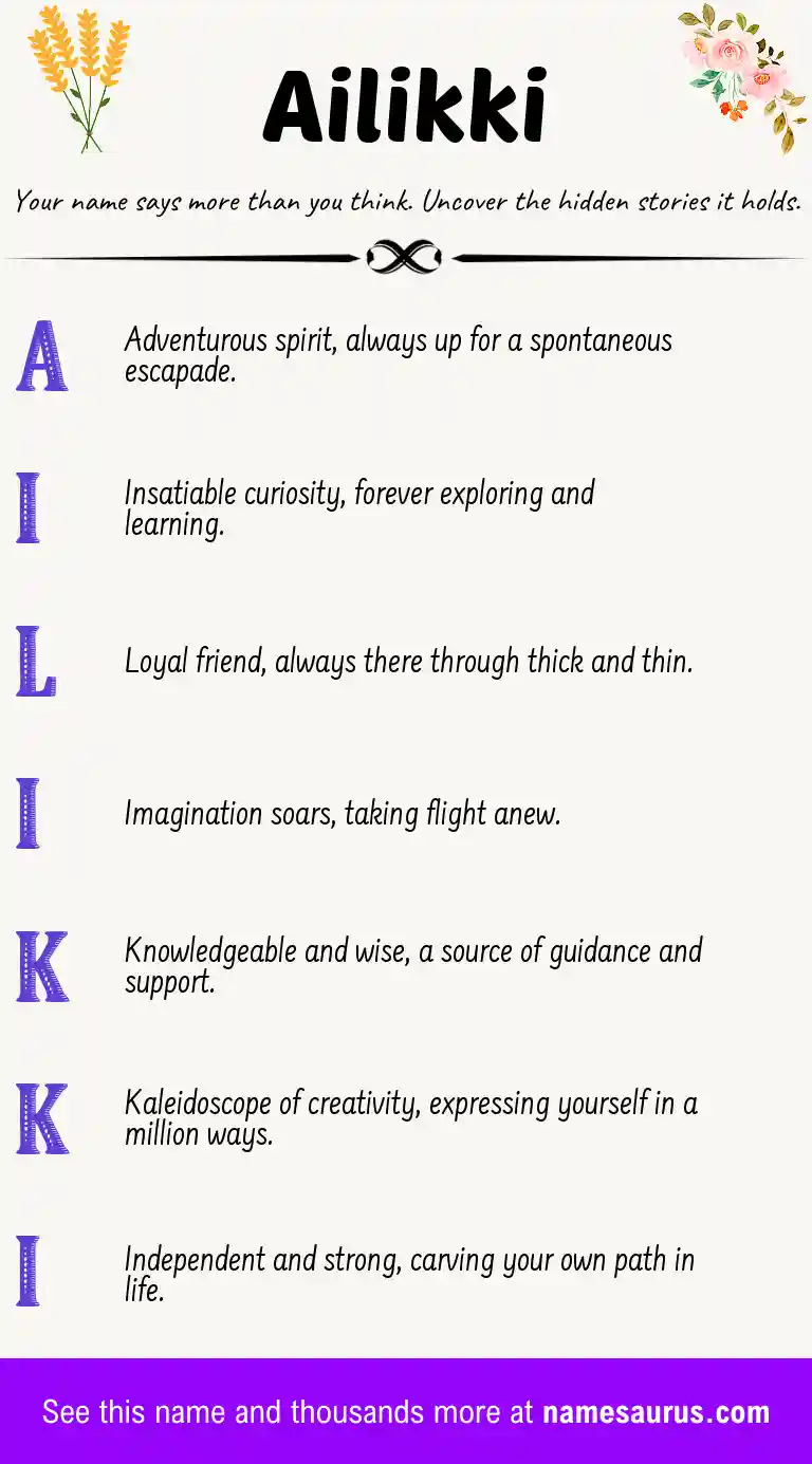 Acrostic poem about Ailikki.