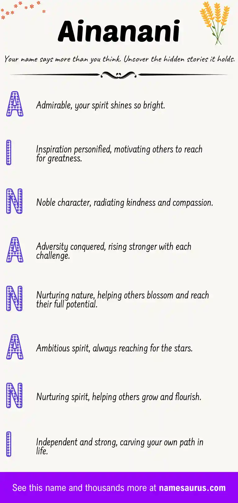 Acrostic poem about Ainanani.
