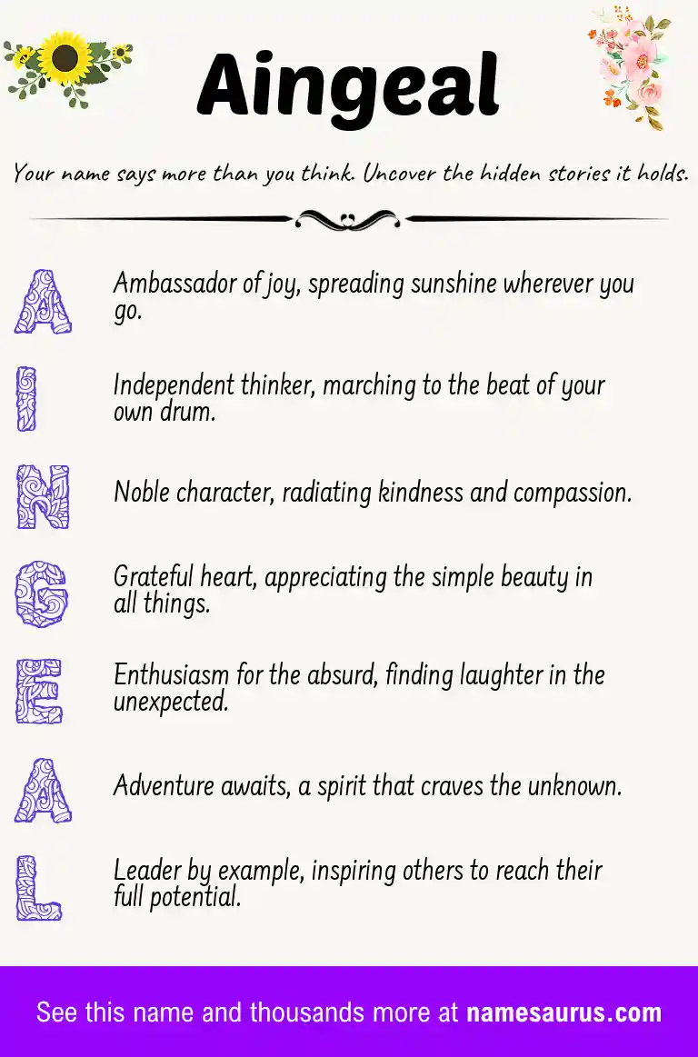 Acrostic poem about Aingeal.