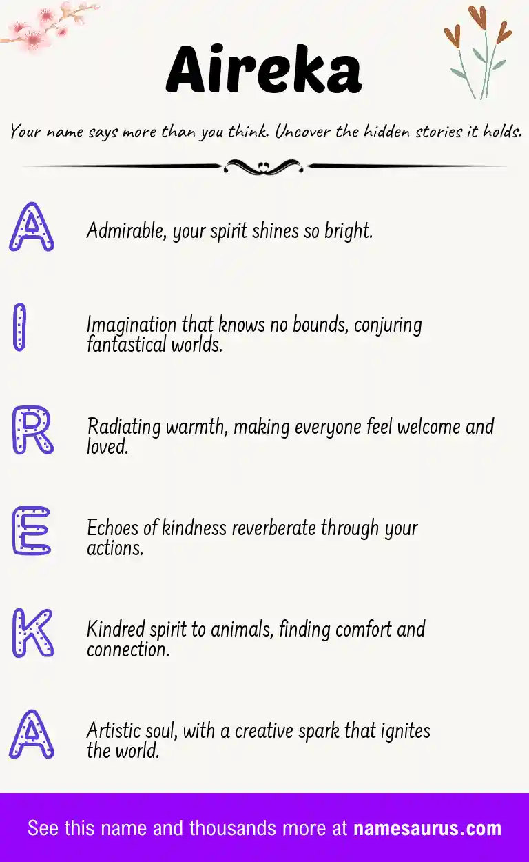 Acrostic poem about Aireka.