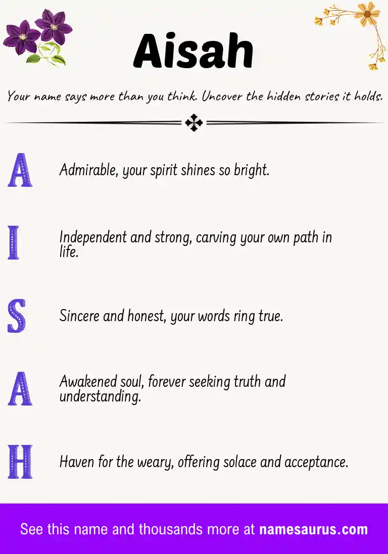 Acrostic poem about Aisah.