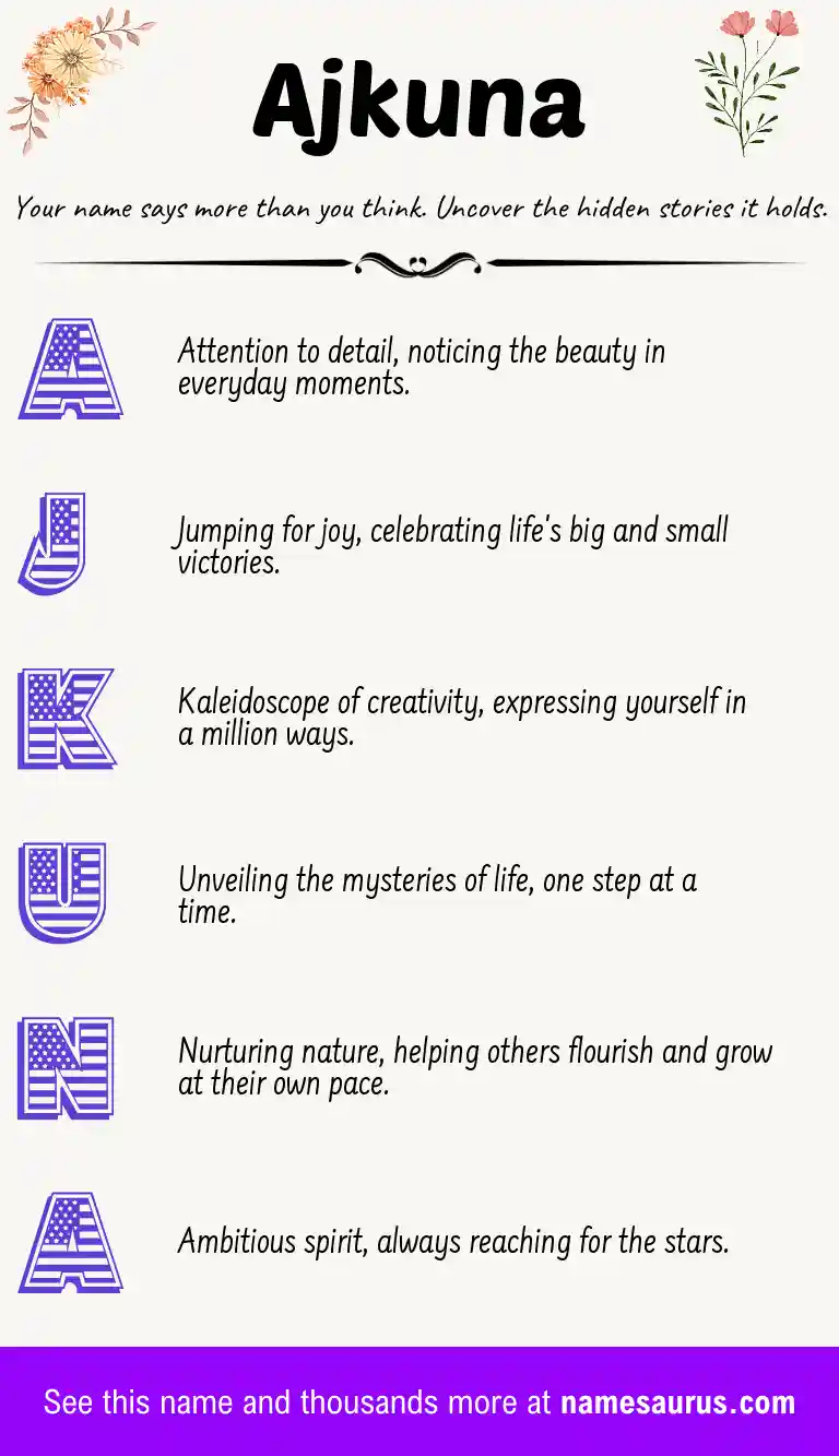 Acrostic poem about Ajkuna.