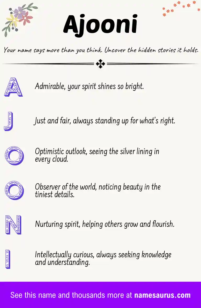 Acrostic poem about Ajooni.