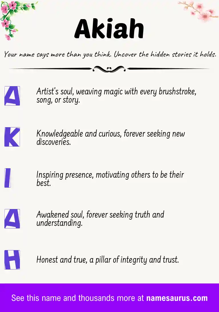 Acrostic poem about Akiah.