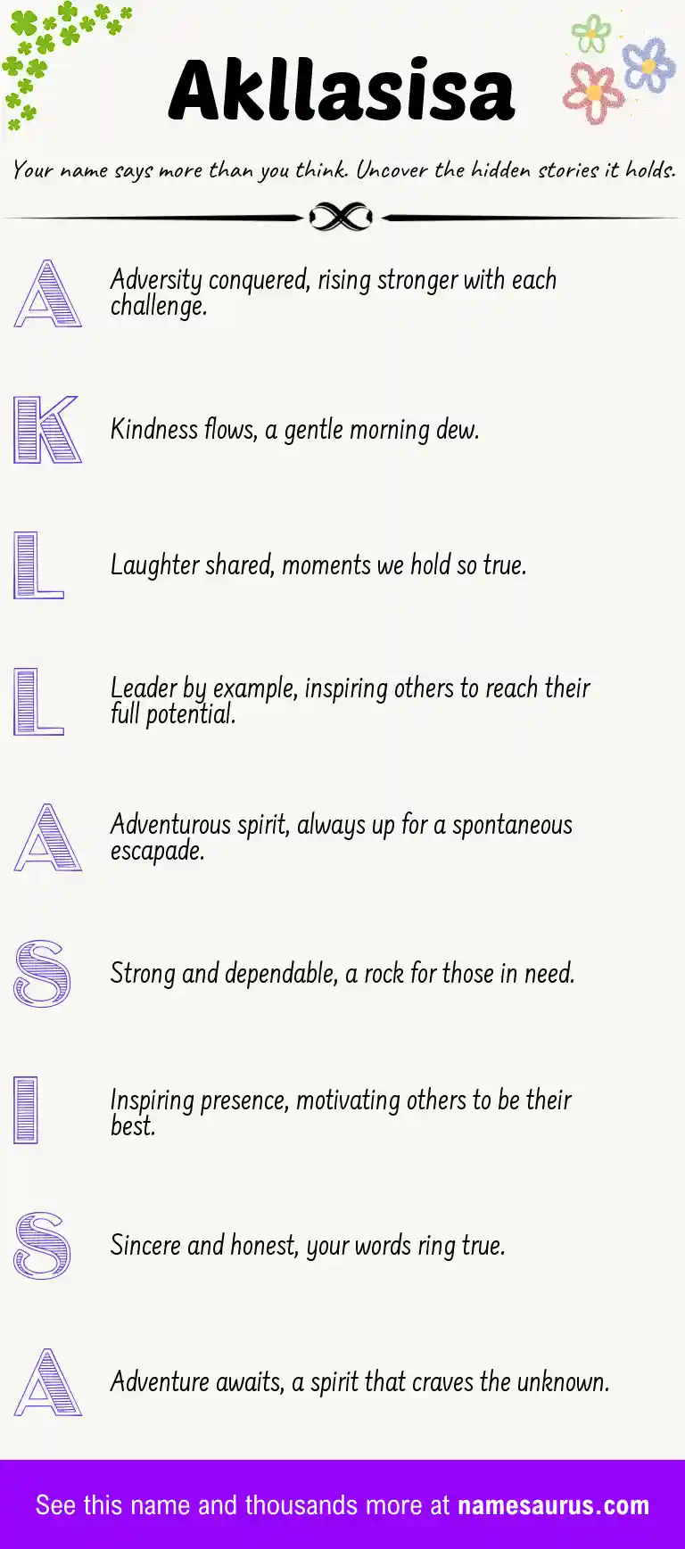 Acrostic poem about Akllasisa.