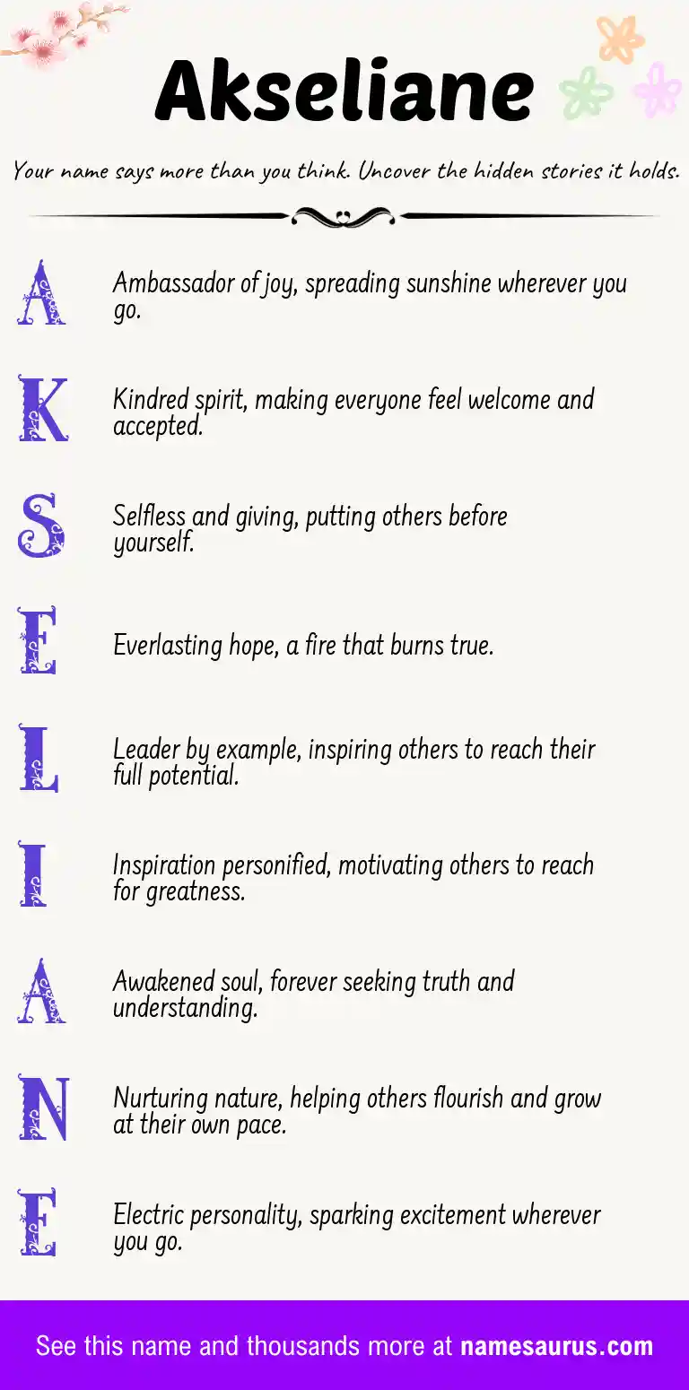 Acrostic poem about Akseliane.