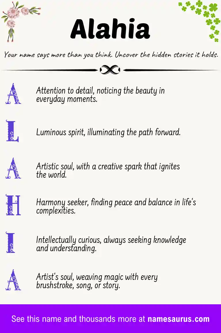 Acrostic poem about Alahia.
