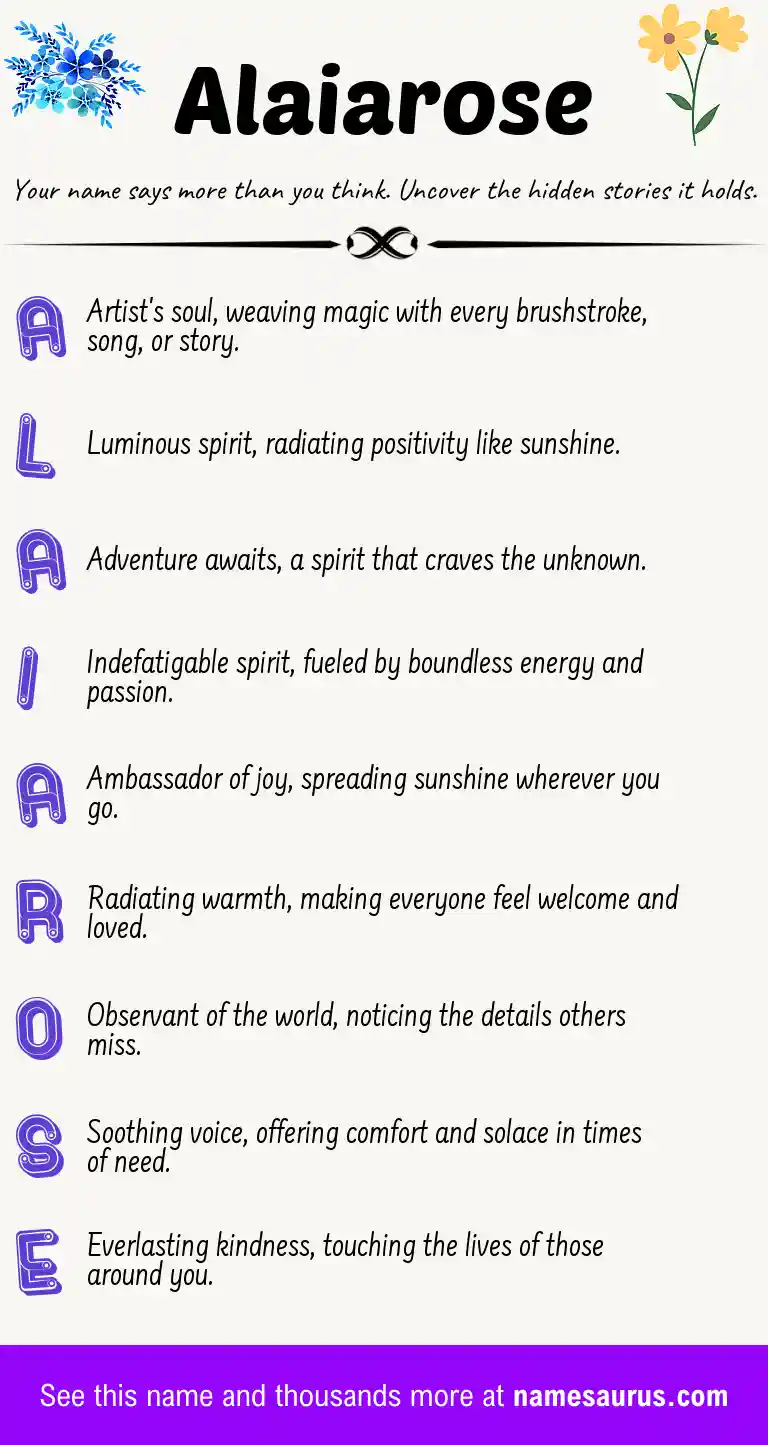 Acrostic poem about Alaiarose.