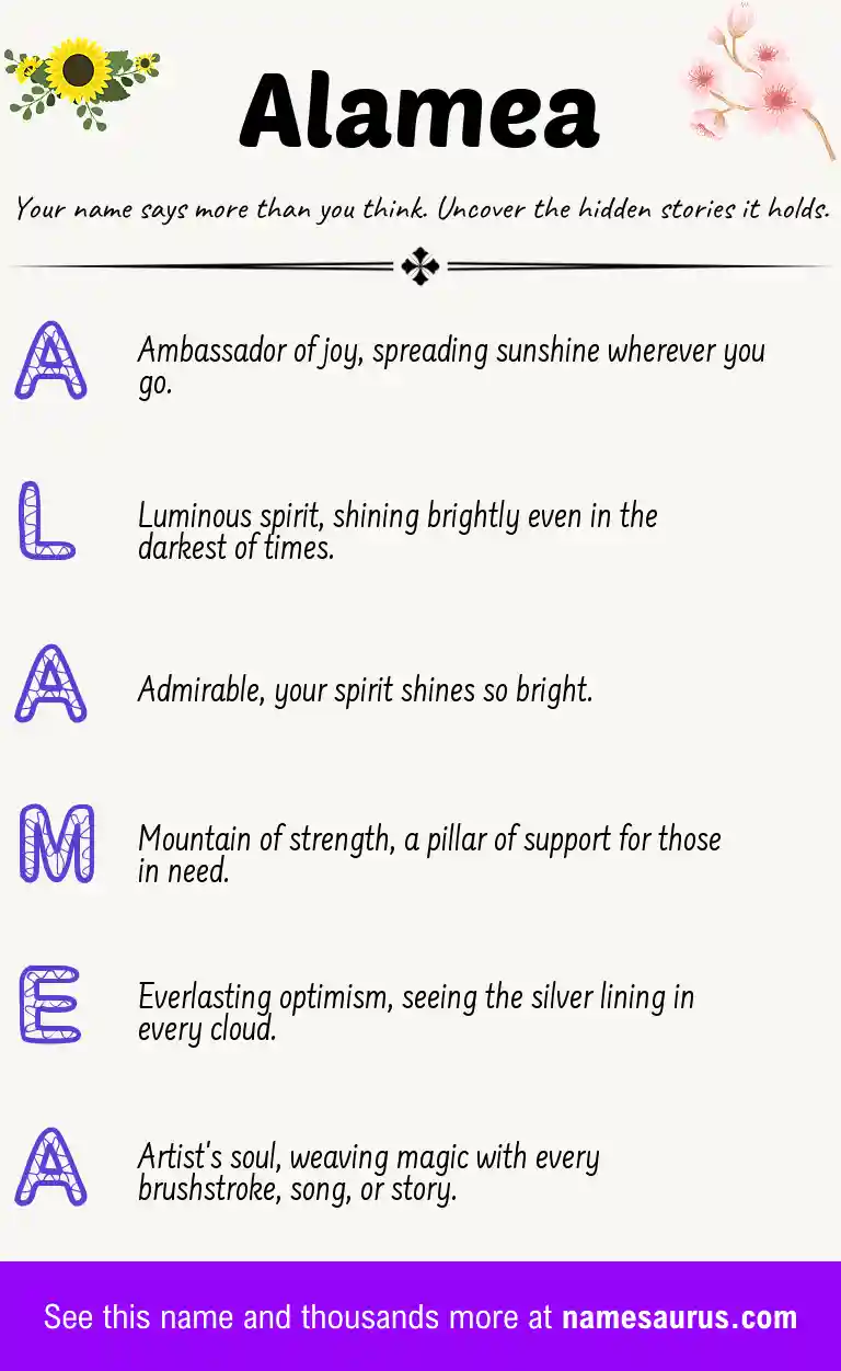 Acrostic poem about Alamea.