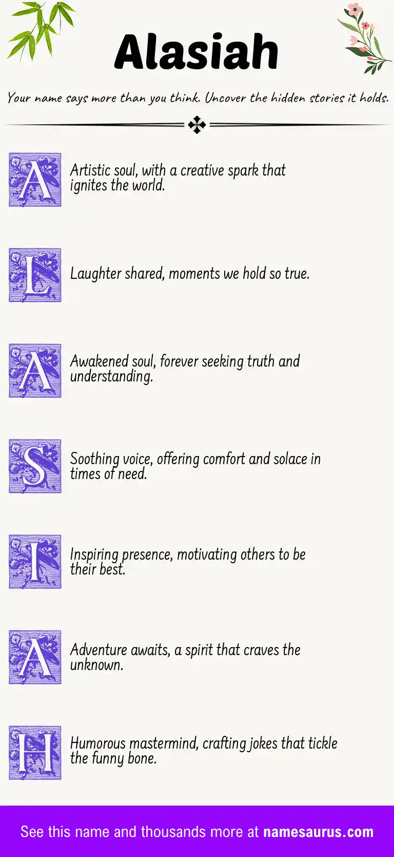 Acrostic poem about Alasiah.