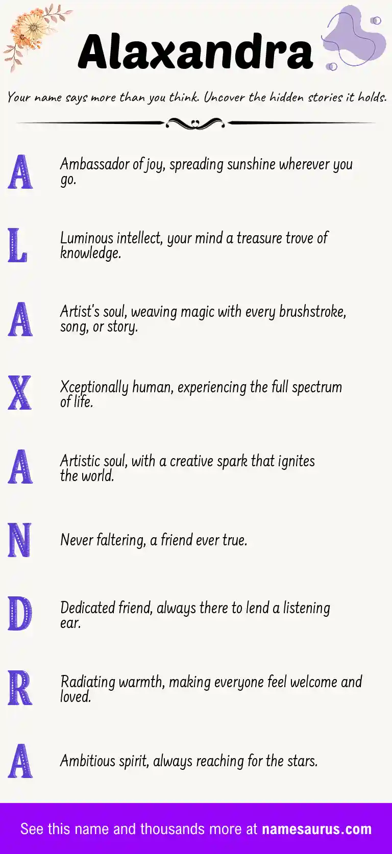 Acrostic poem about Alaxandra.