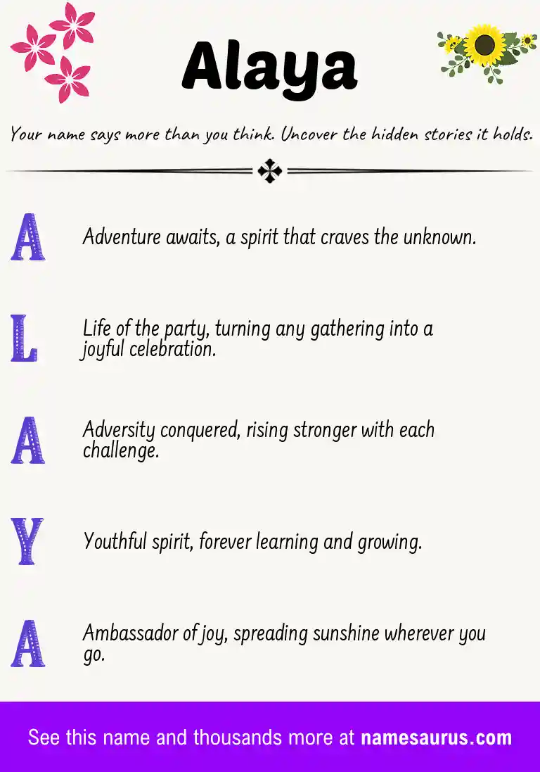 Acrostic poem about Alaya.