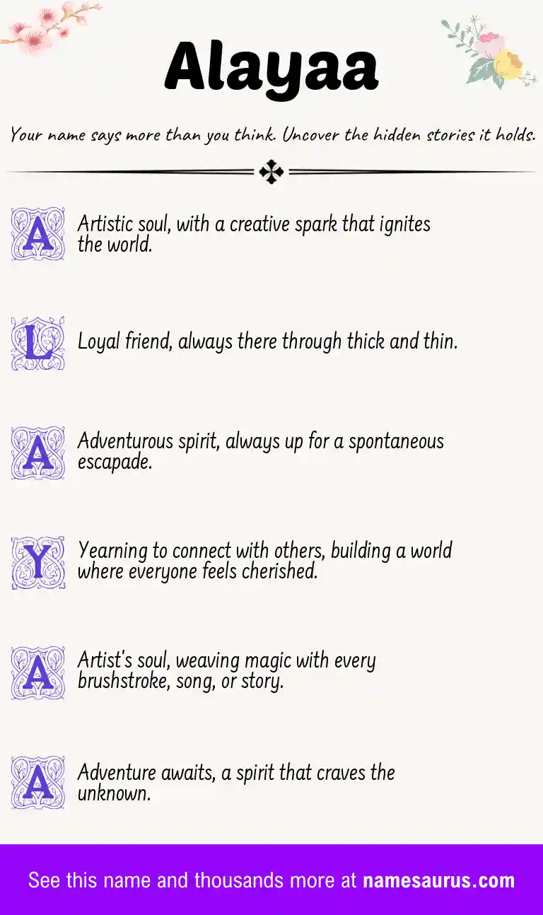 Acrostic poem about Alayaa.