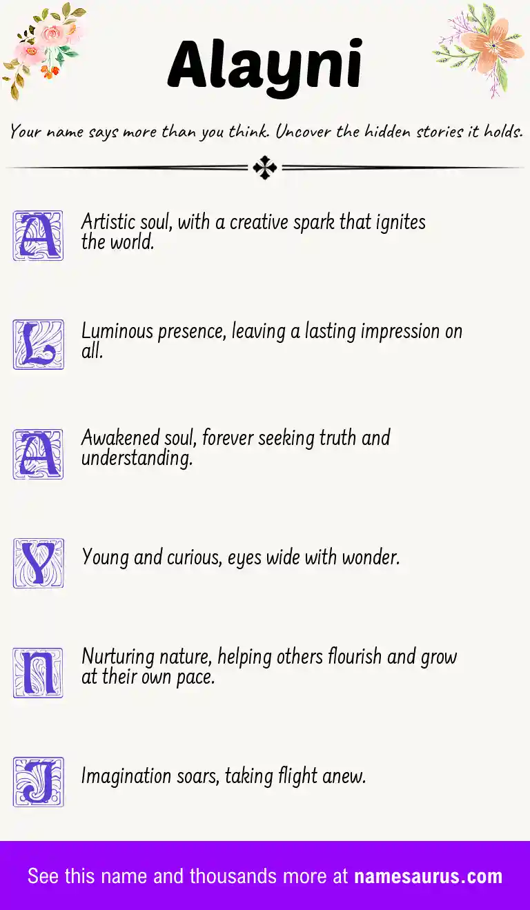 Acrostic poem about Alayni.