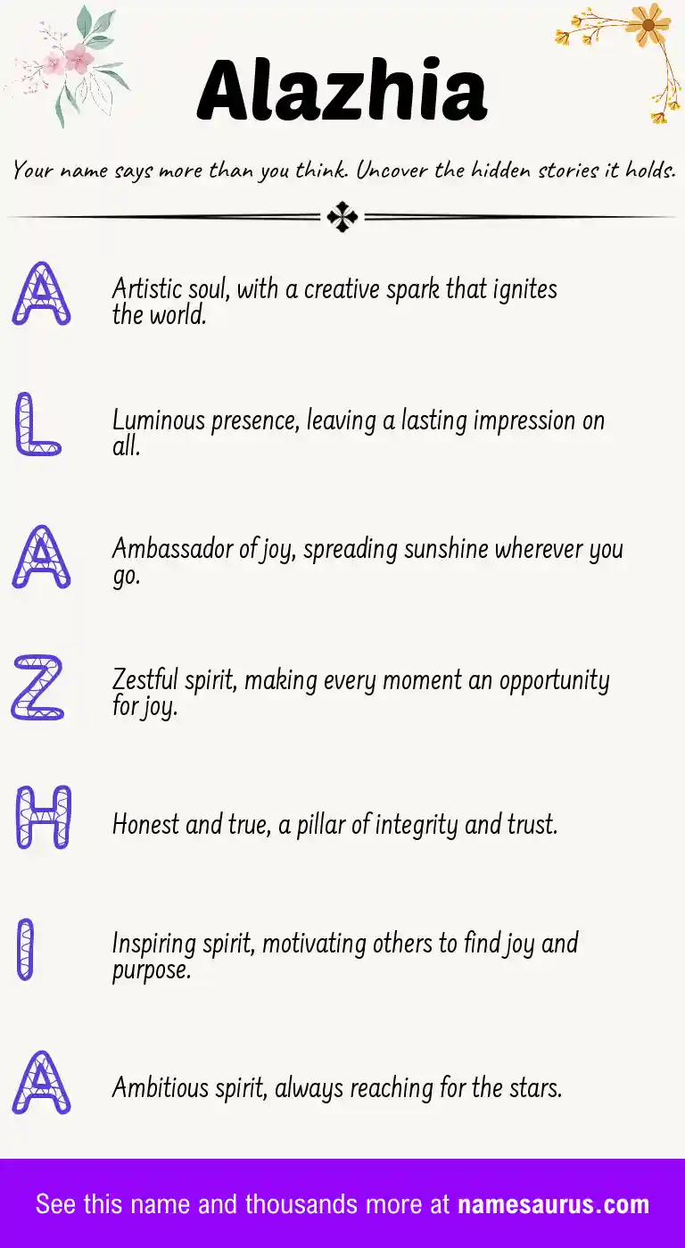 Acrostic poem about Alazhia.
