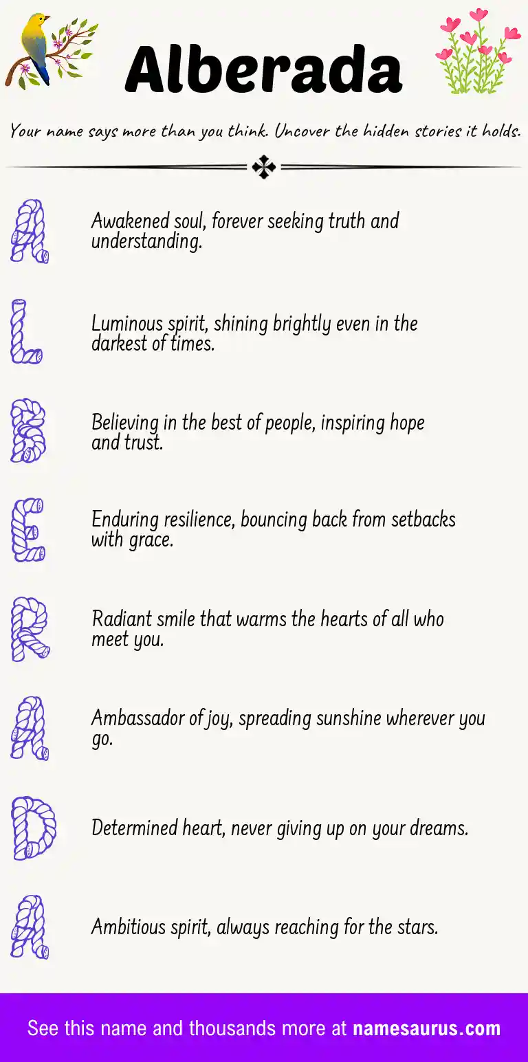 Acrostic poem about Alberada.