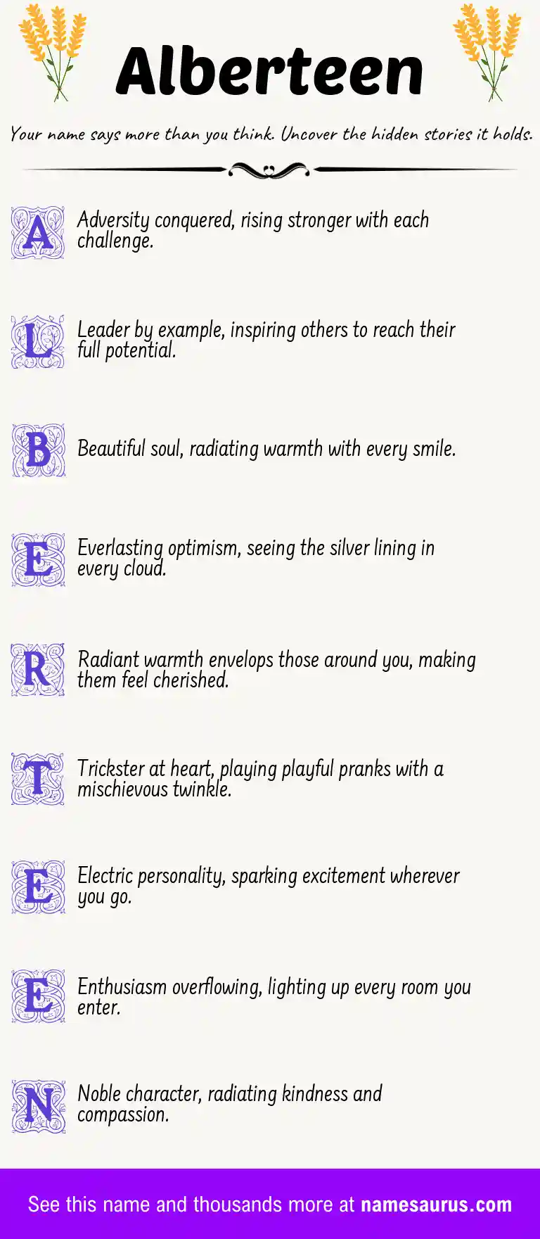 Acrostic poem about Alberteen.