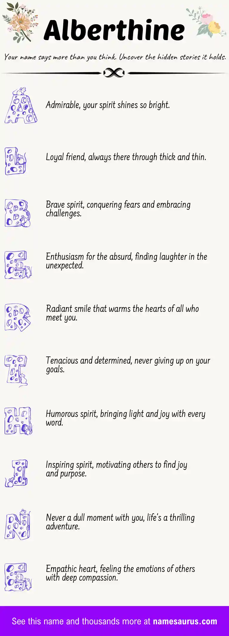 Acrostic poem about Alberthine.