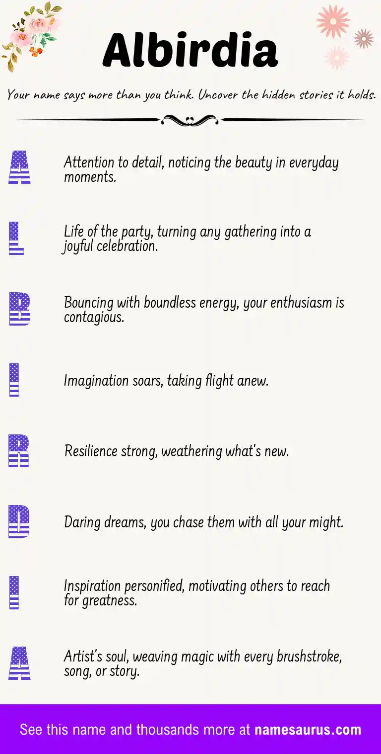 Acrostic poem about Albirdia.
