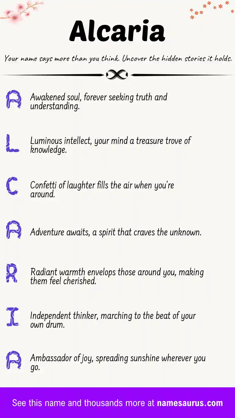 Acrostic poem about Alcaria.