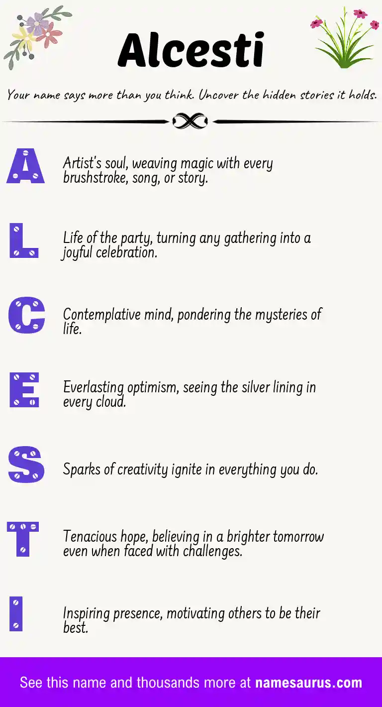 Acrostic poem about Alcesti.