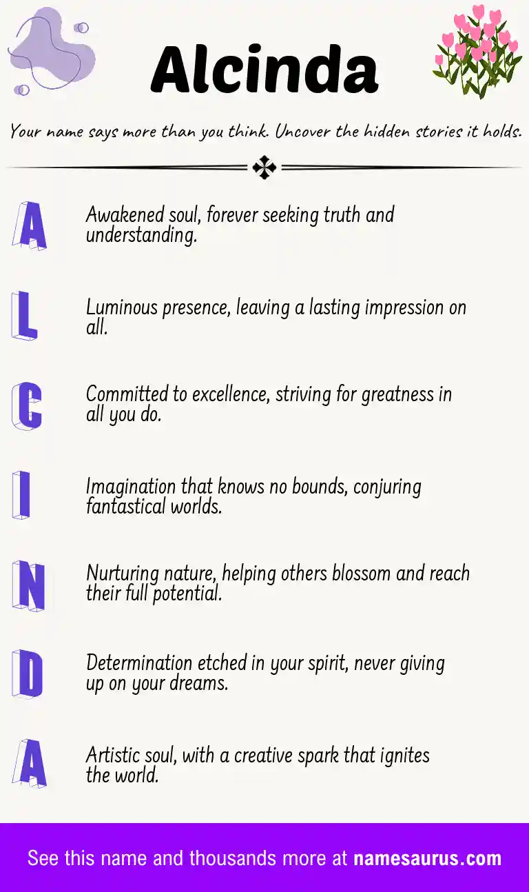 Acrostic poem about Alcinda.