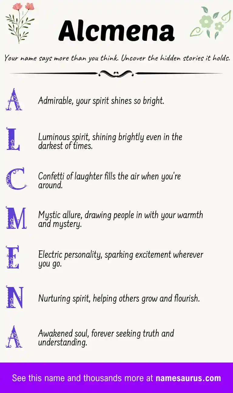 Acrostic poem about Alcmena.