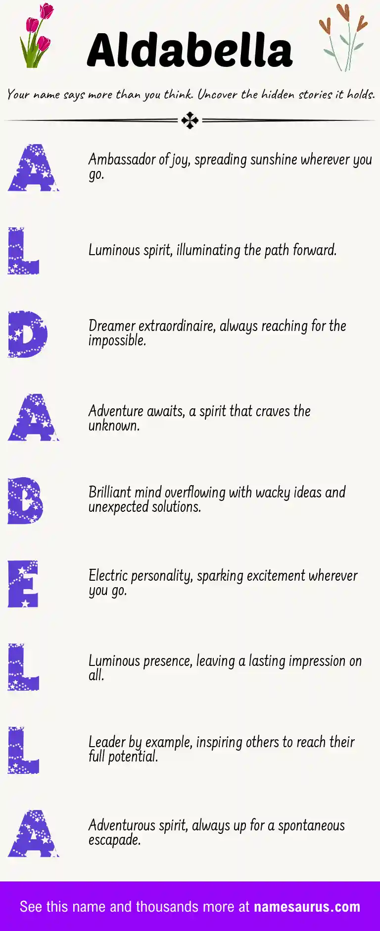 Acrostic poem about Aldabella.