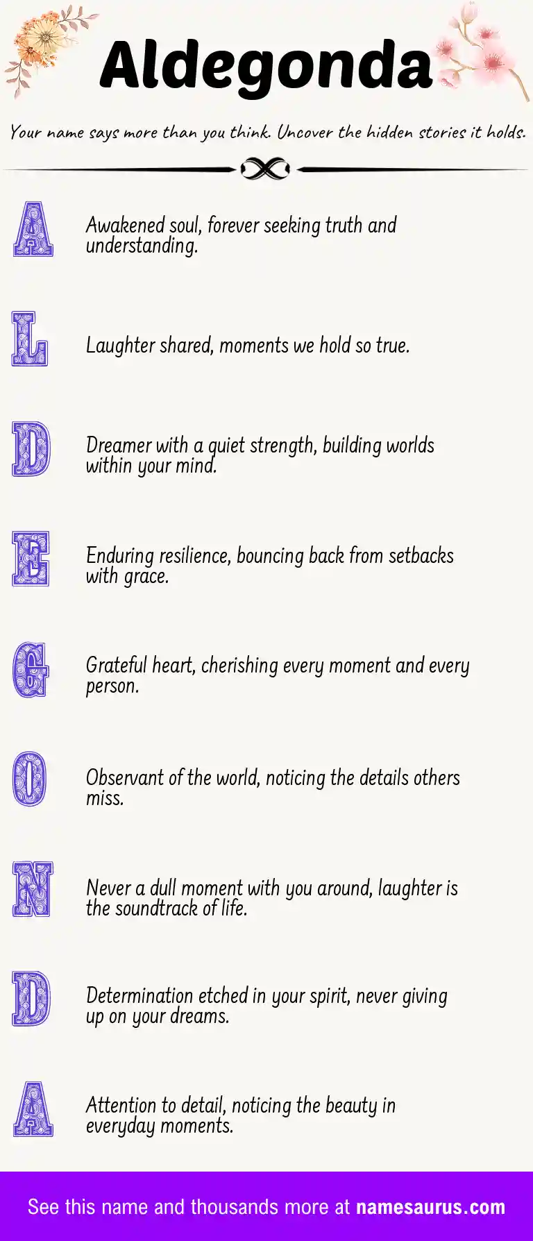 Acrostic poem about Aldegonda.