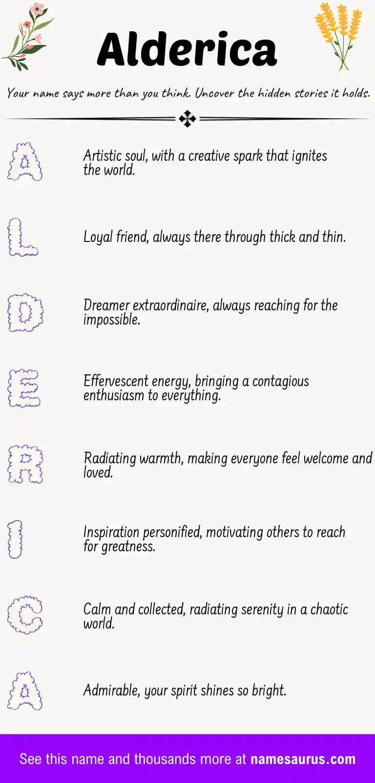 Acrostic poem about Alderica.
