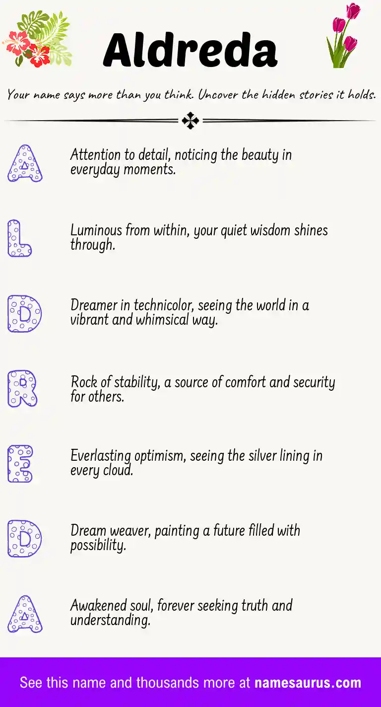 Acrostic poem about Aldreda.