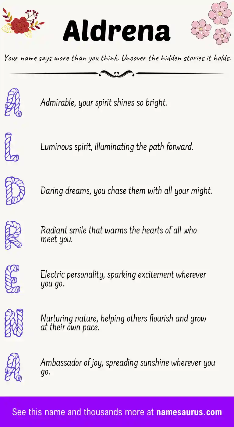 Acrostic poem about Aldrena.