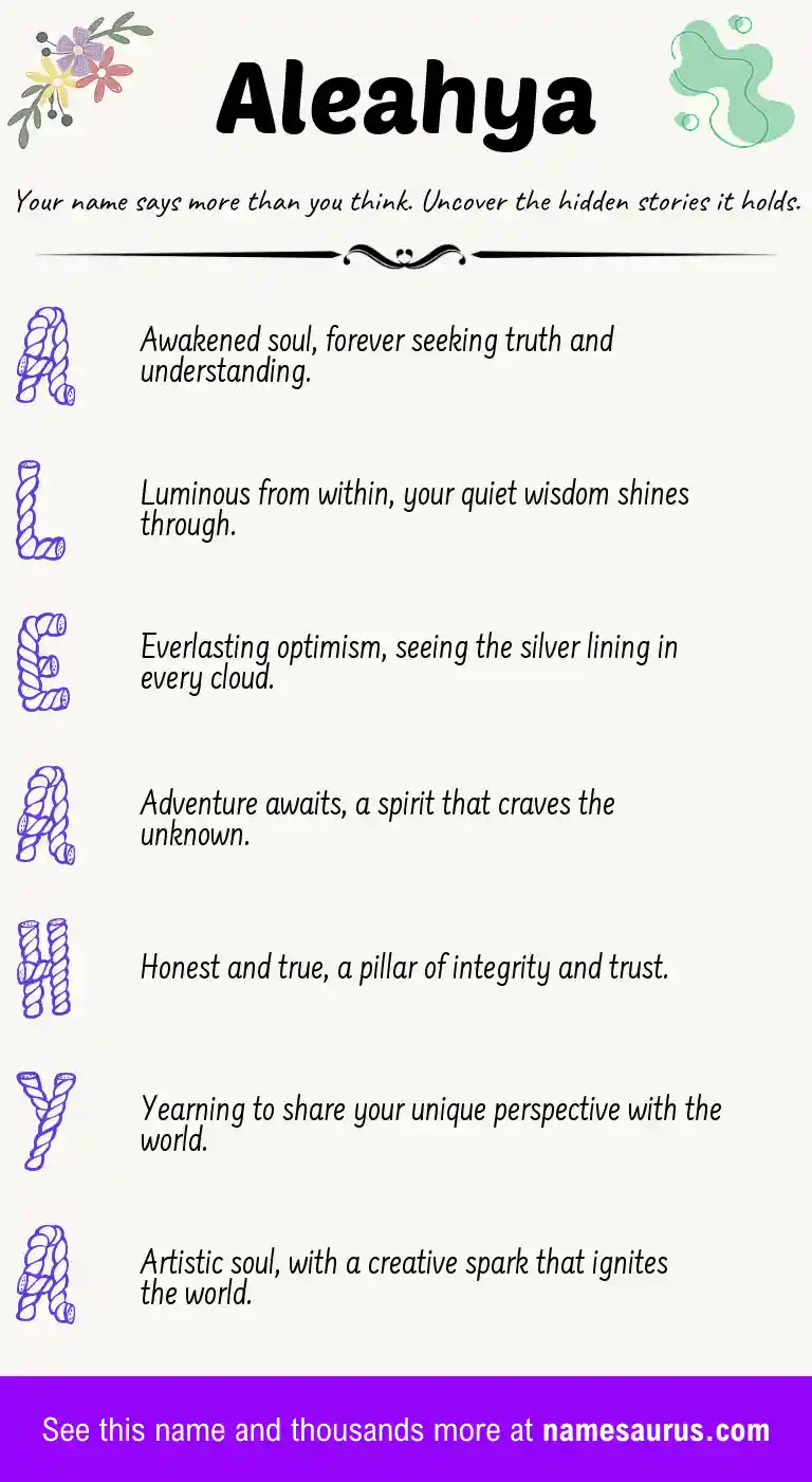 Acrostic poem about Aleahya.