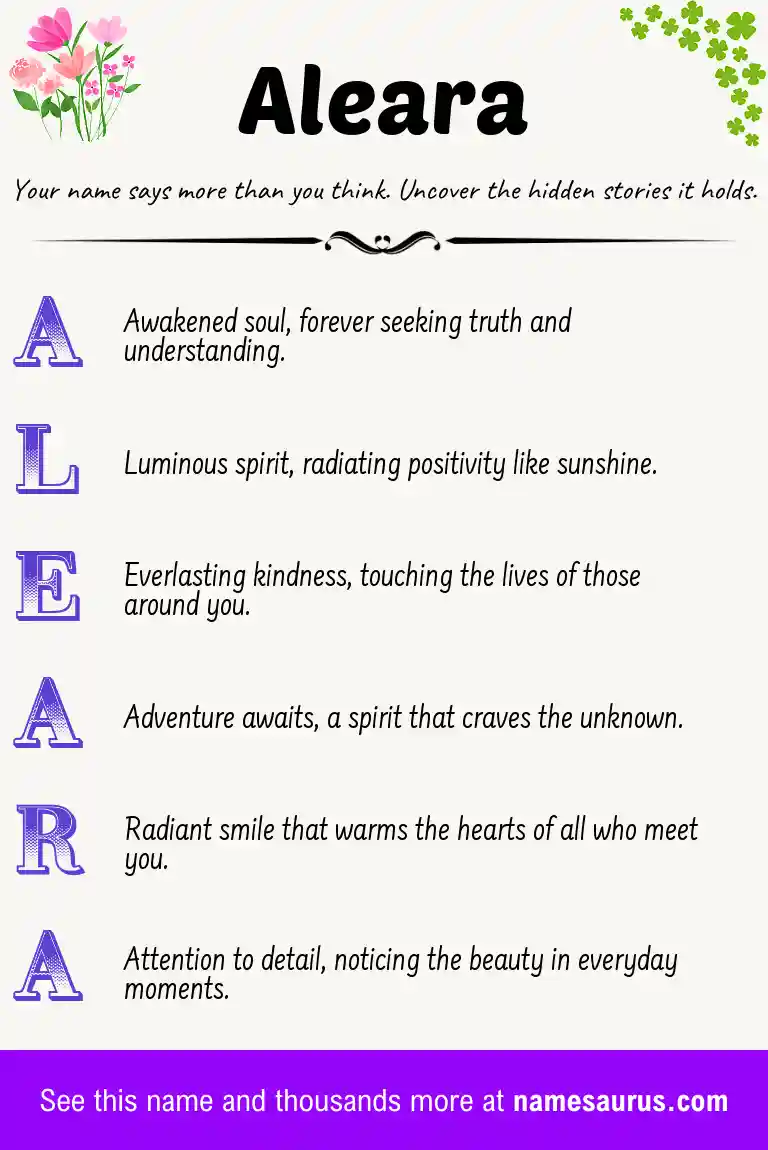 Acrostic poem about Aleara.