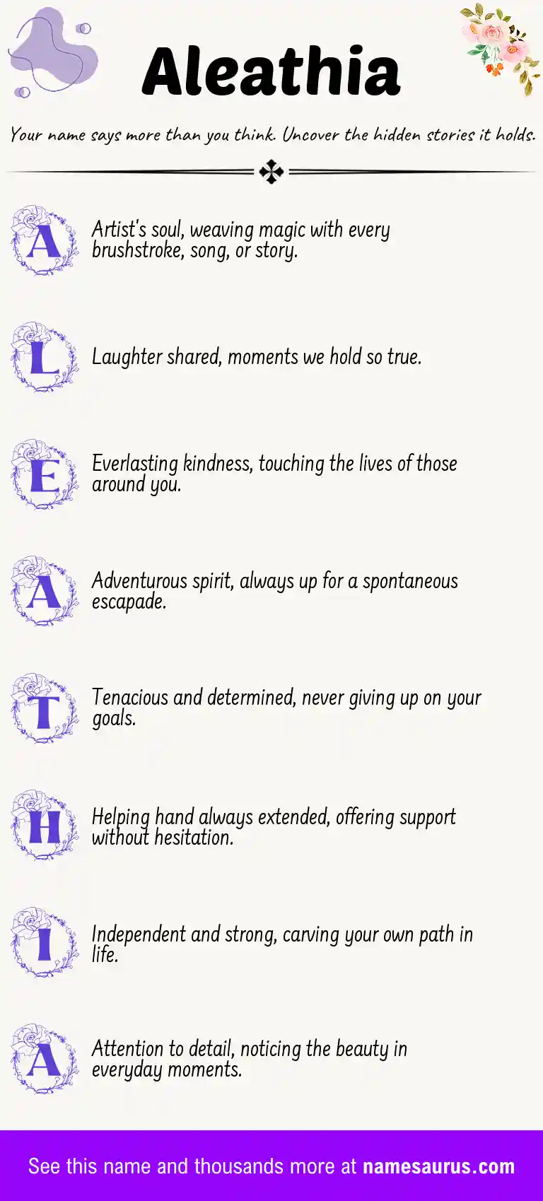 Acrostic poem about Aleathia.