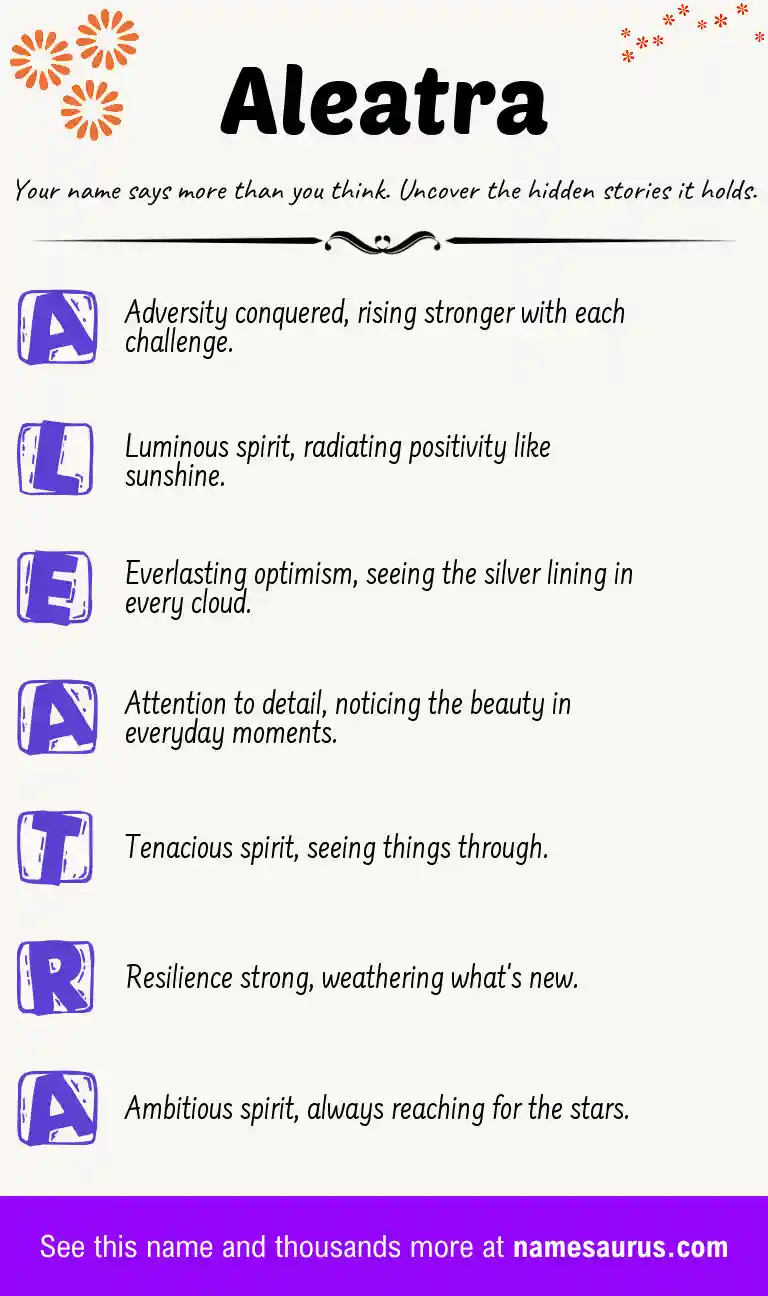 Acrostic poem about Aleatra.