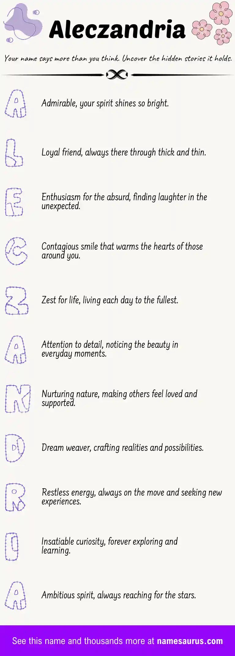 Acrostic poem about Aleczandria.