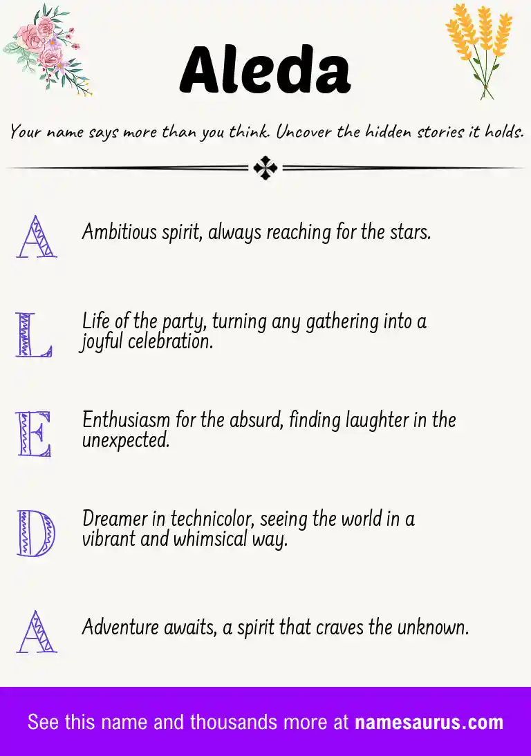 Acrostic poem about Aleda.